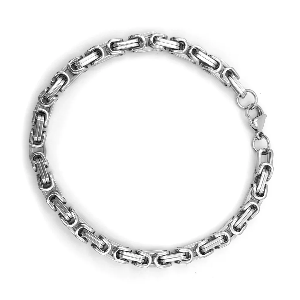 Pulsera Acero Plateada Eslabon Bizantino Elegante 5 mm 1