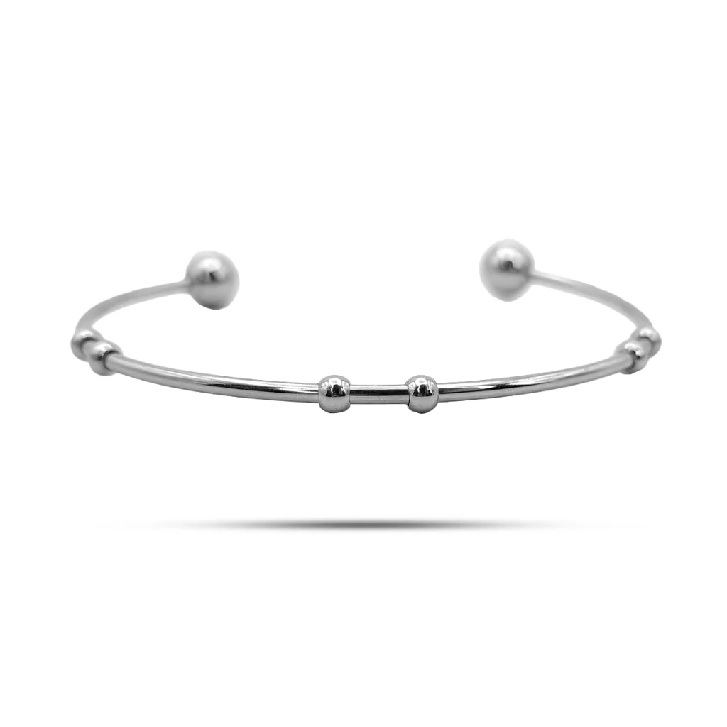 Pulsera Acero Plateado Brazalete Abierto Delgado Balines 2