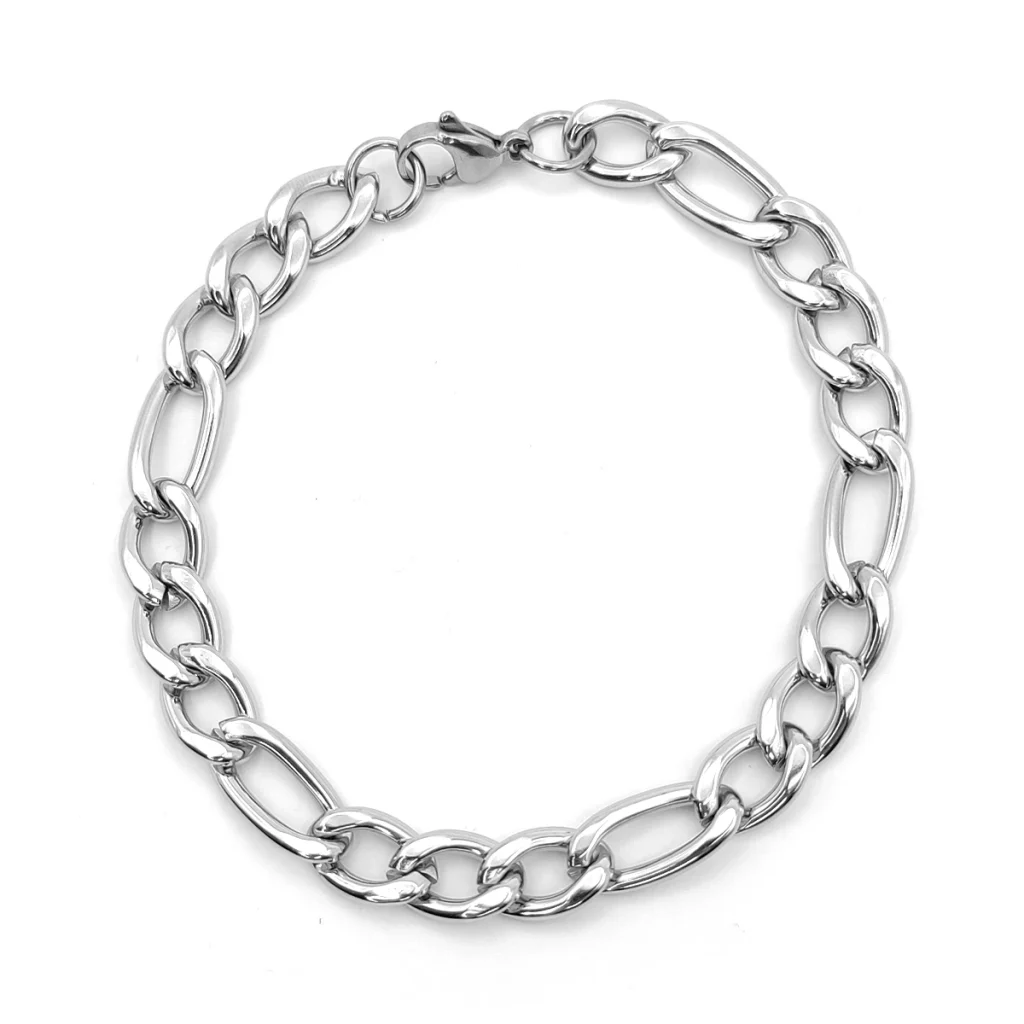 Pulsera Acero Plateado Clasica 3x1 Figaro Clasica 9 mm 1