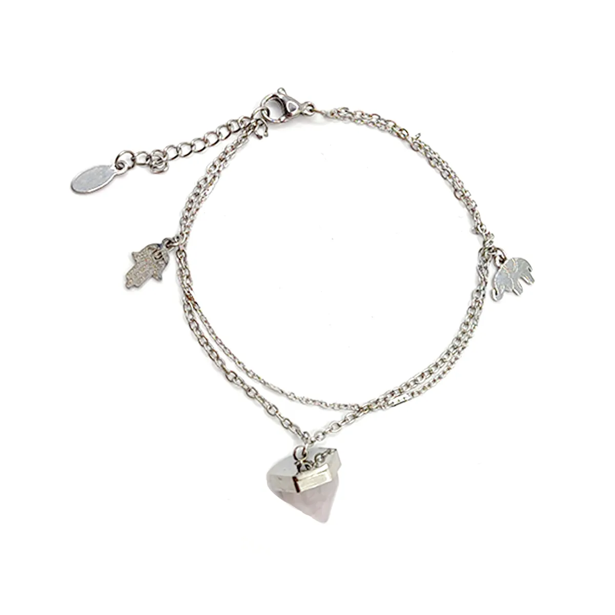 Pulsera Acero Plateado Colgantes Suerte Cuarzo Blanco 3
