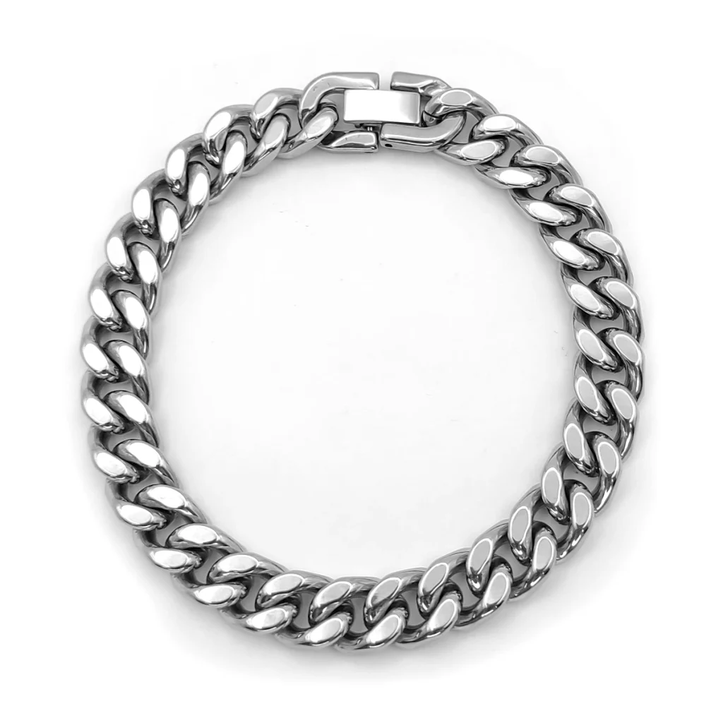 Pulsera Acero Plateado Cubana 9 mm Broche Moderno 2 1