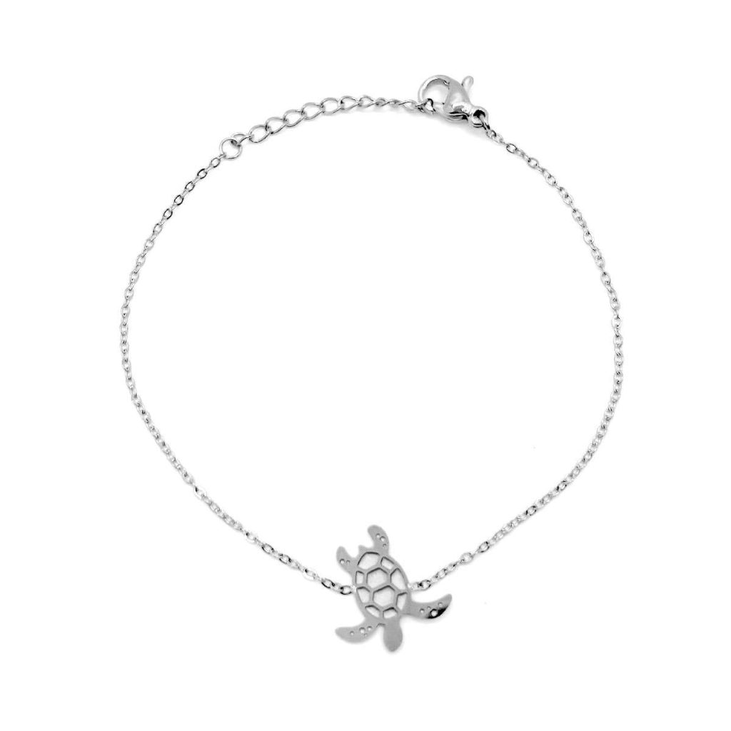 Pulsera Acero Plateado De Mujer Forma Tortuga Marina Mini