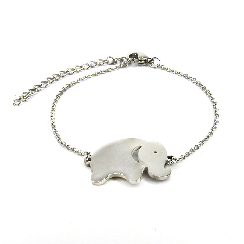Pulsera Acero Plateado Elefante Buena Fortuna Minimalista 2