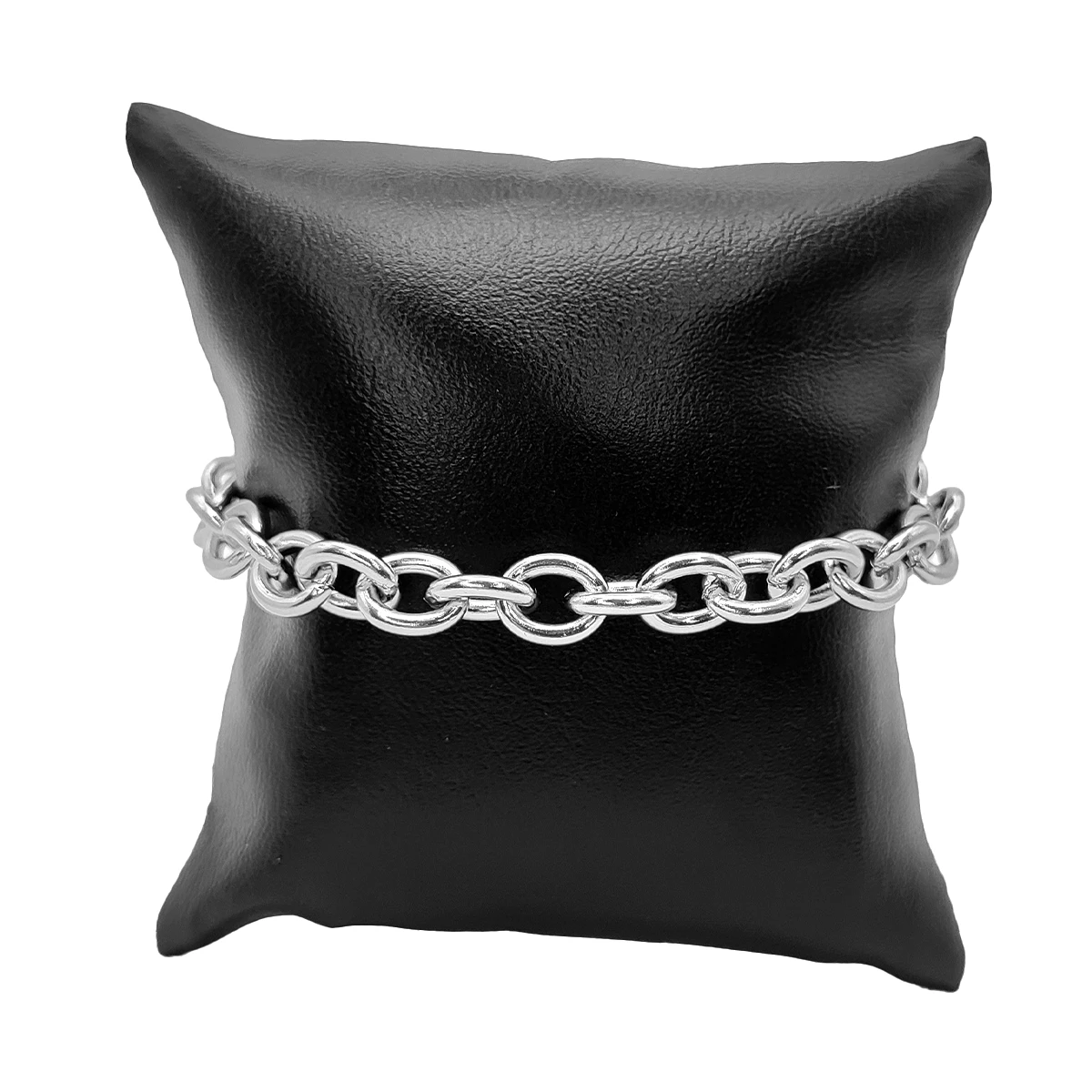 Pulsera Acero Plateado Esclava Eslabon Circular Grueso 2