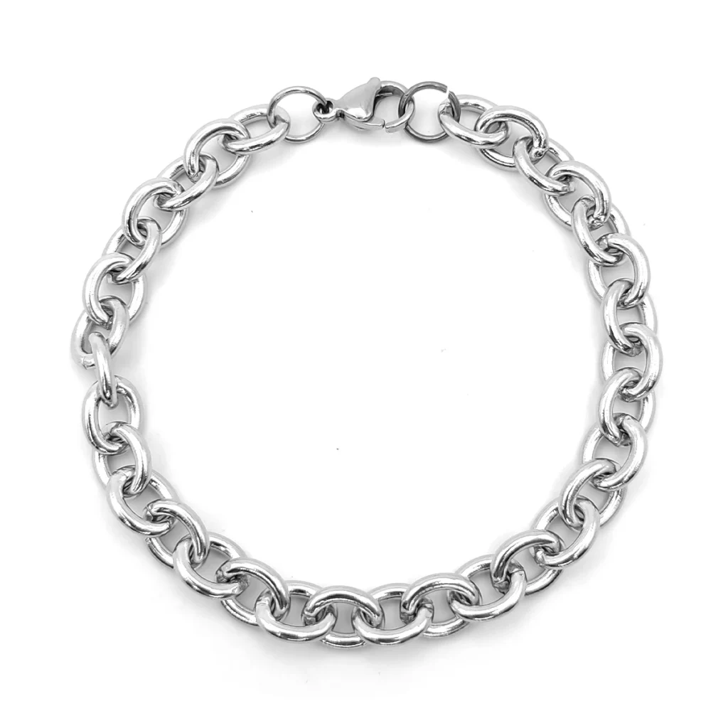 Pulsera Acero Plateado Esclava Eslabon Circular Grueso 3