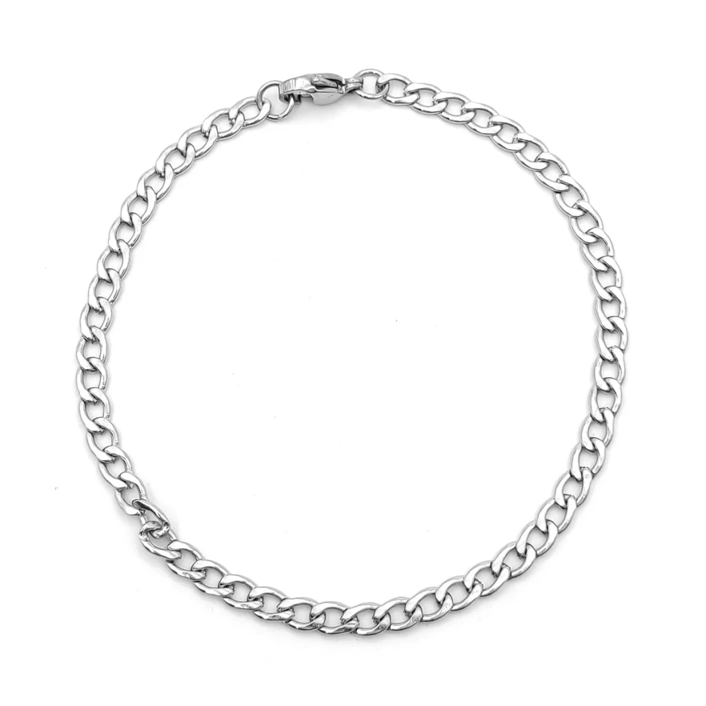 Pulsera Acero Plateado Esclava Eslabon Cubano 4 mm 2