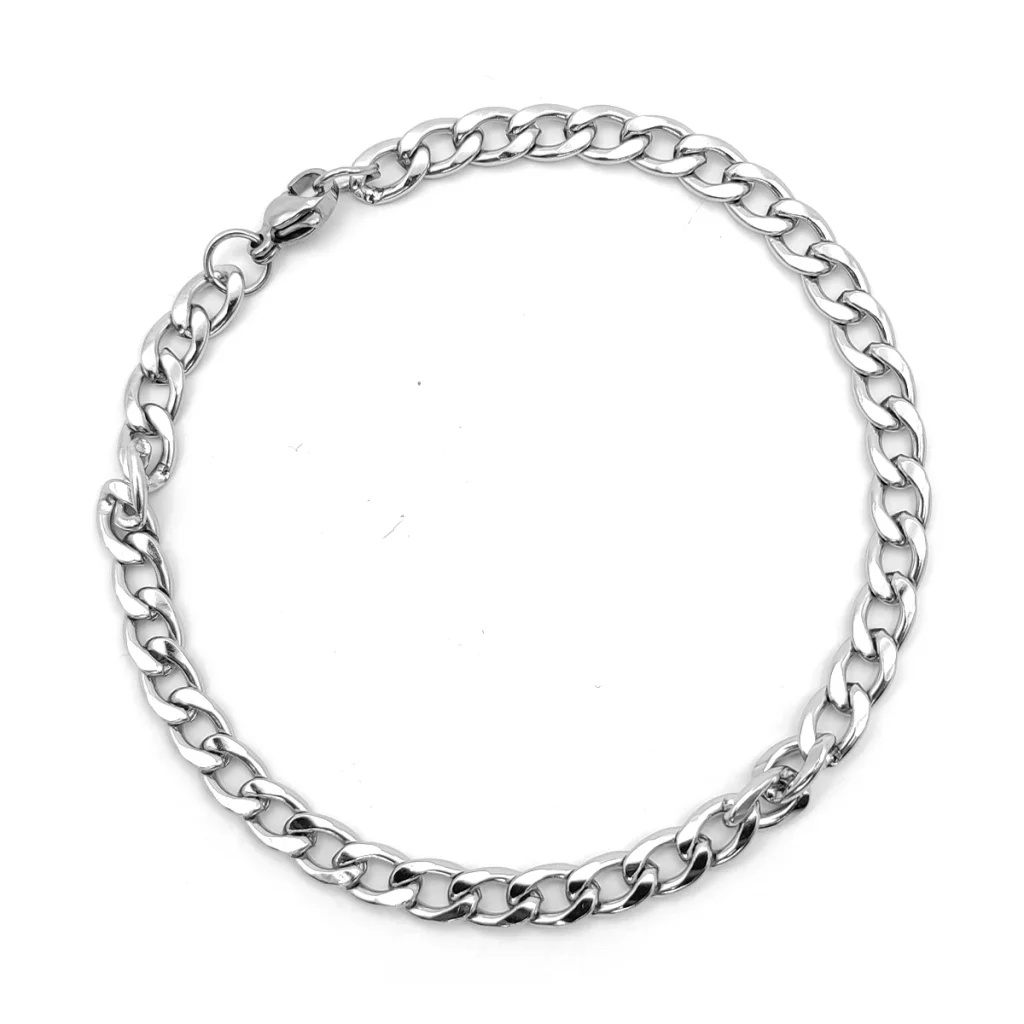 Pulsera Acero Plateado Esclava Eslabon Cubano 5 mm 1