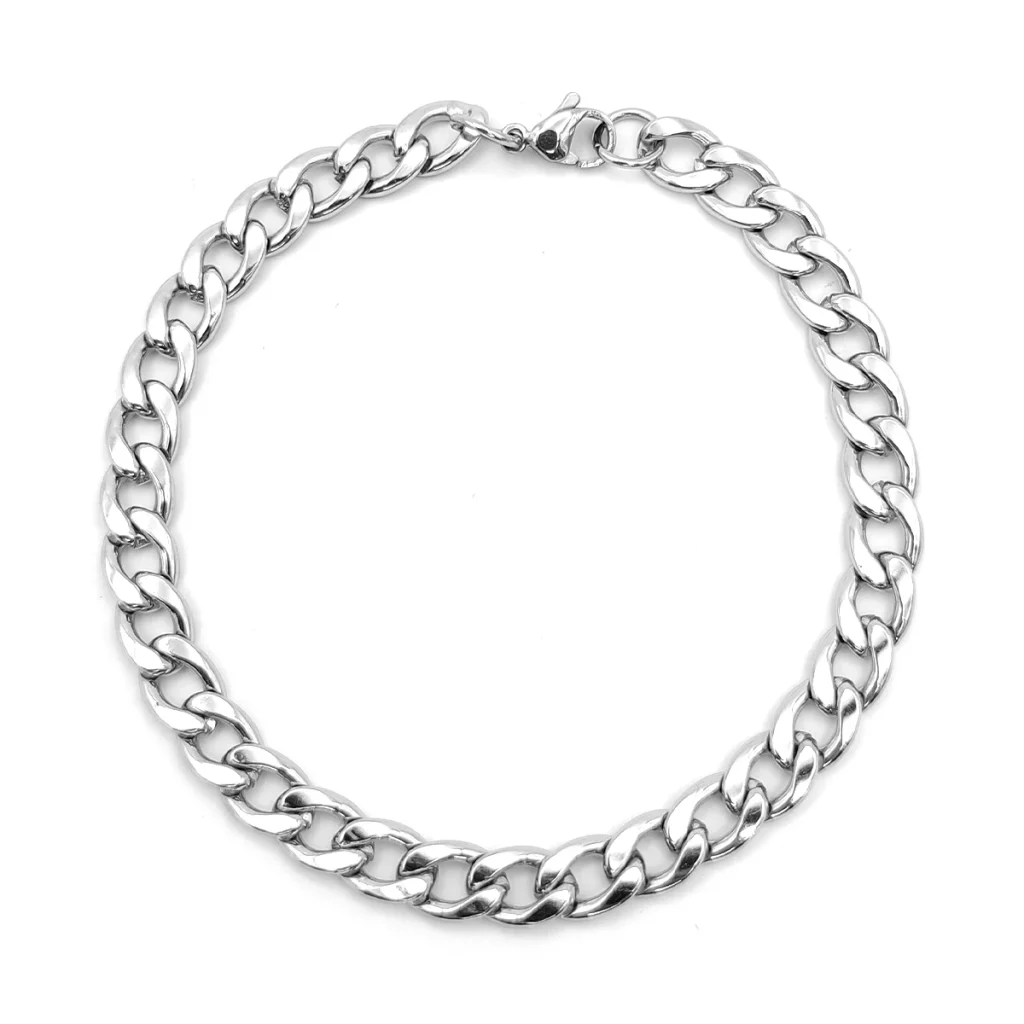Pulsera Acero Plateado Esclava Eslabon Cubano 7 mm 2