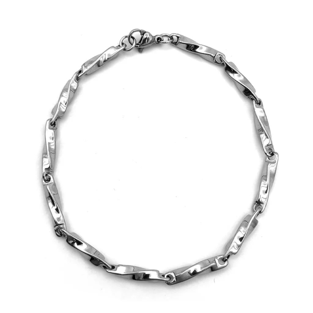 Pulsera Acero Plateado Esclava Eslabon Pilar Torcido 2