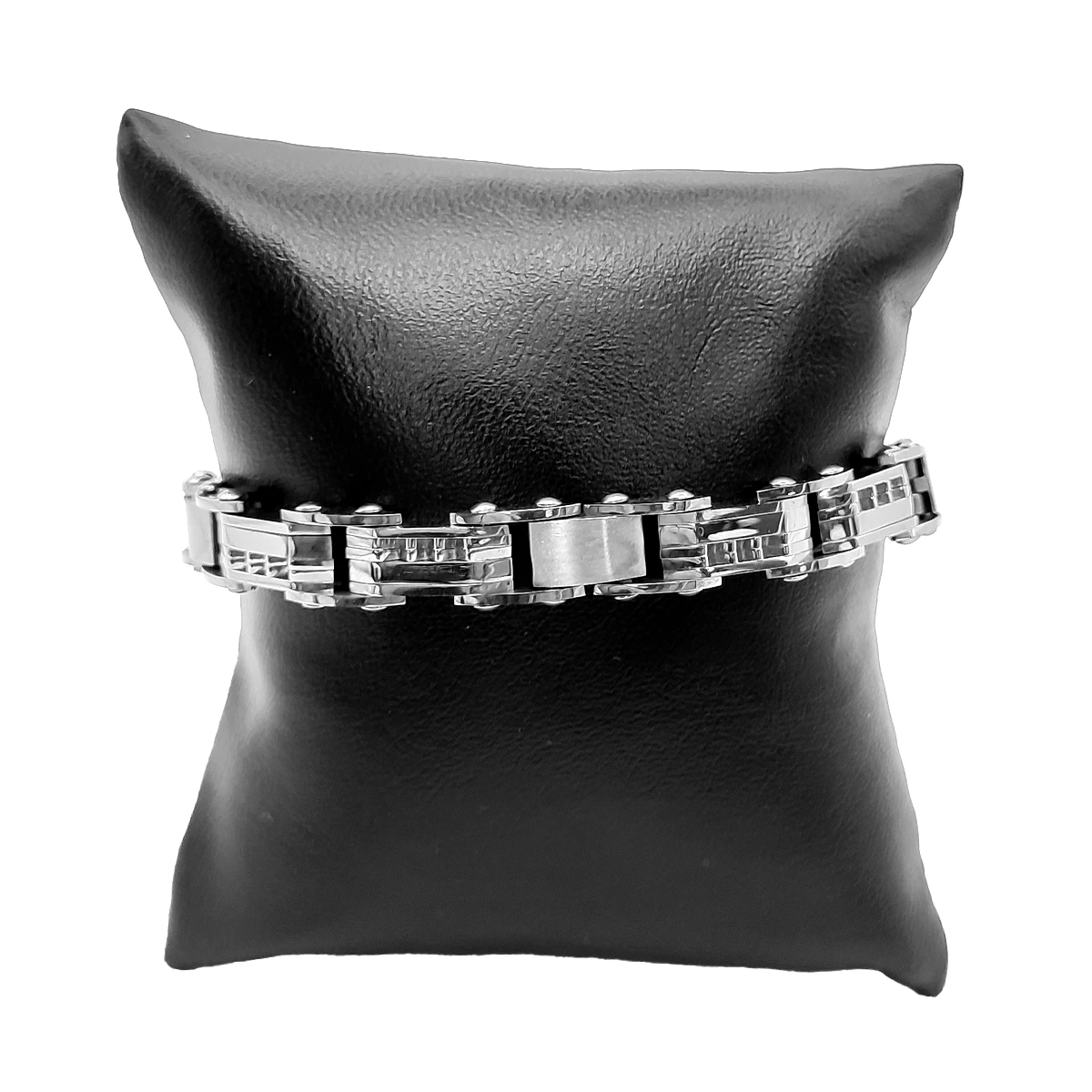 Pulsera Acero Plateado Esclava Liso Barrita Detalle Curvo 2