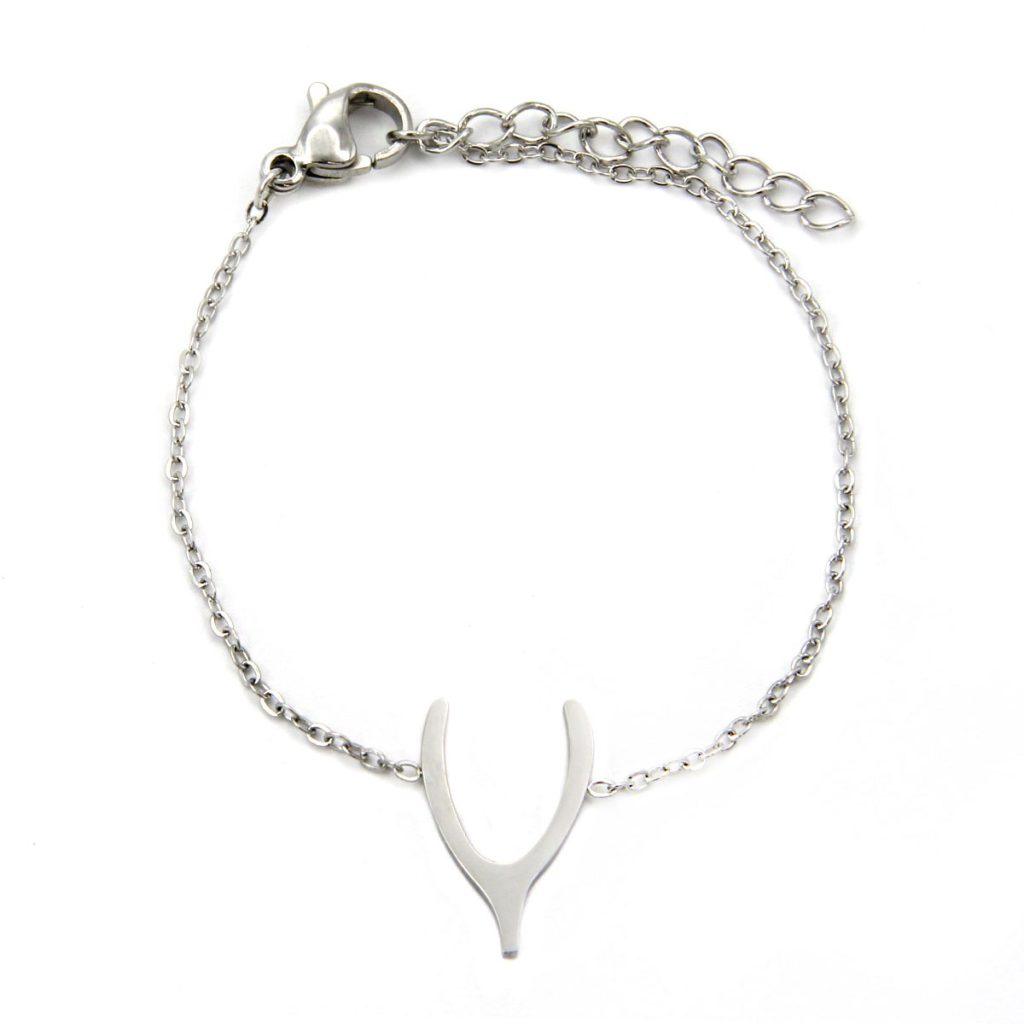 Pulsera Acero Plateado Huesito Buena Suerte Fortuna Deseo