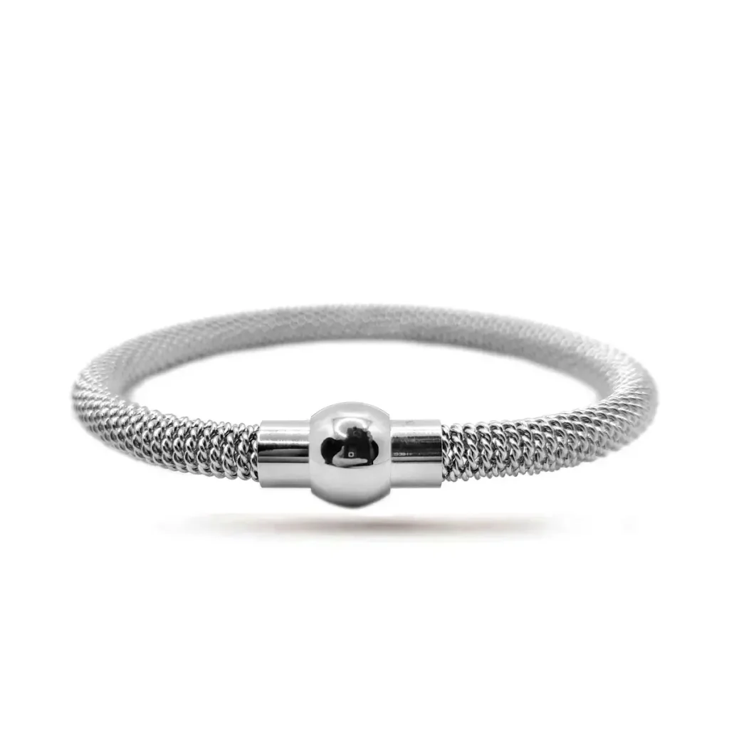 Pulsera Acero Plateado Magnetica Tipo Piel de Serpiente 1