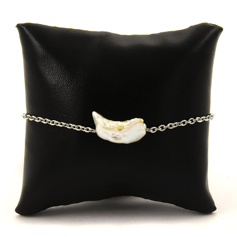 Pulsera Acero Plateado Perla de Rio Natural Buena Fortuna 2
