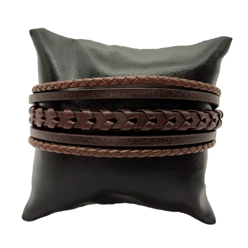 Pulsera-Acero-Plateado-Piel-Cafe-5-Tiras-Tejidas-y-Lisa-1.webp