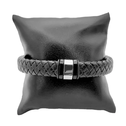Pulsera-Acero-Plateado-Trenzada-Piel-Negra-Cuentas-Grabado-2.webp