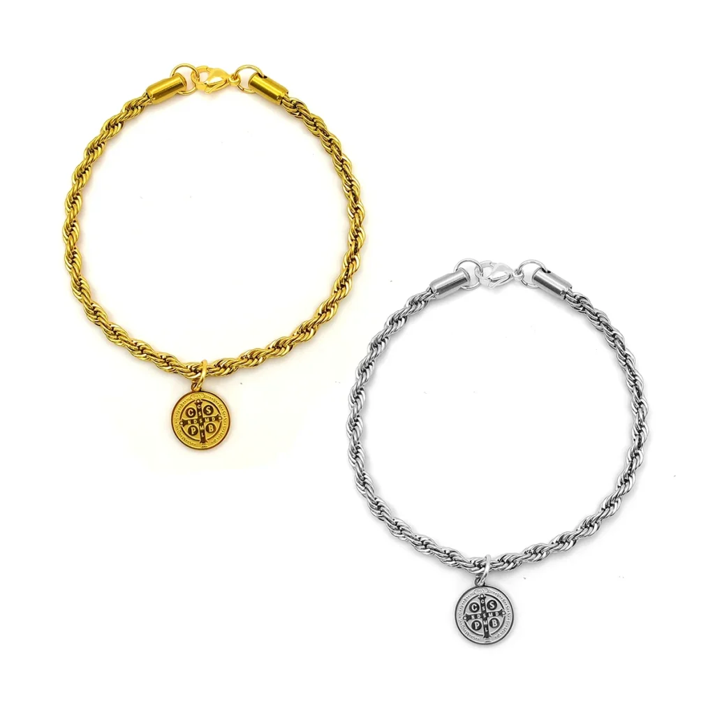 Pulsera Acero Torzal Medalla San Benito Abad Proteccion 4