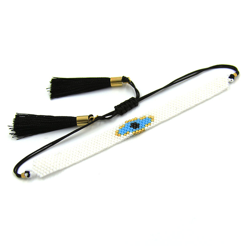 Pulsera Blanca Chaquira Acero Miyuki Ojo Turco