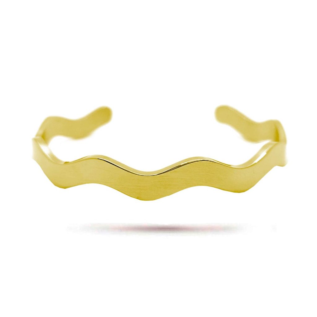 Pulsera Brazalete Acero Inoxidable Dorada Lisa Ondulado