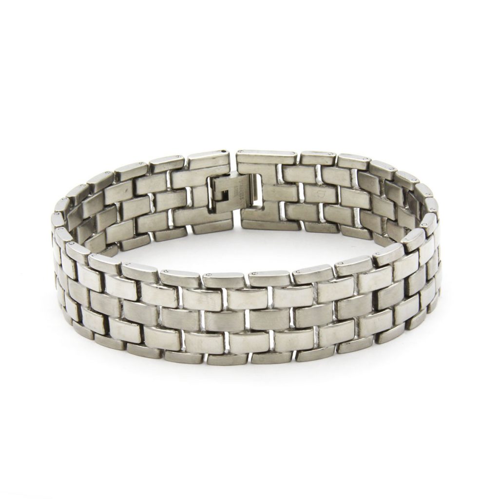 Pulsera Tipo Esclava Acero Plateado Eslabon Ladrillo 18mm