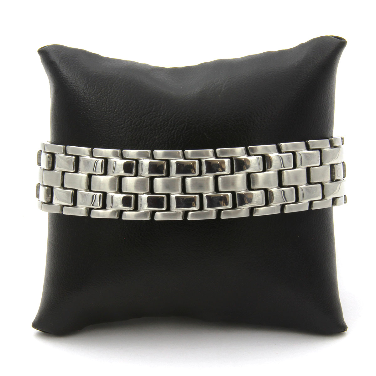 Pulsera Tipo Esclava Acero Plateado Eslabon Ladrillo 18mm 2