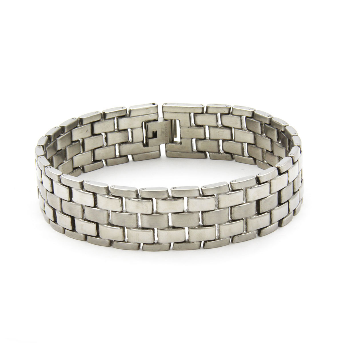 Pulsera Tipo Esclava Acero Plateado Eslabon Ladrillo 18mm