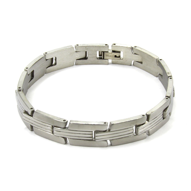 Pulsera Tipo Esclava Acero Plateado Triple Linea Clasica