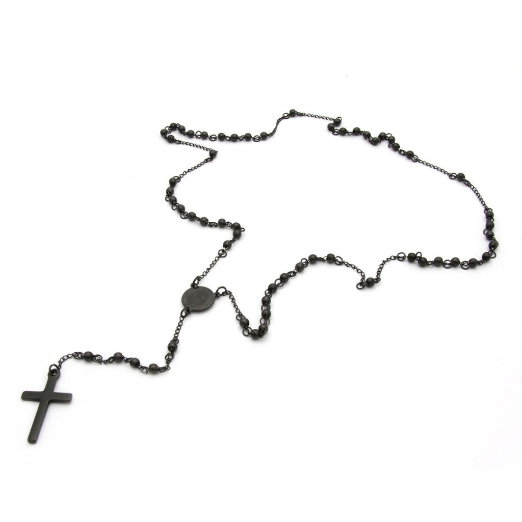 Rosario Acero Negro Virgen Guadalupe Cruz 13mm