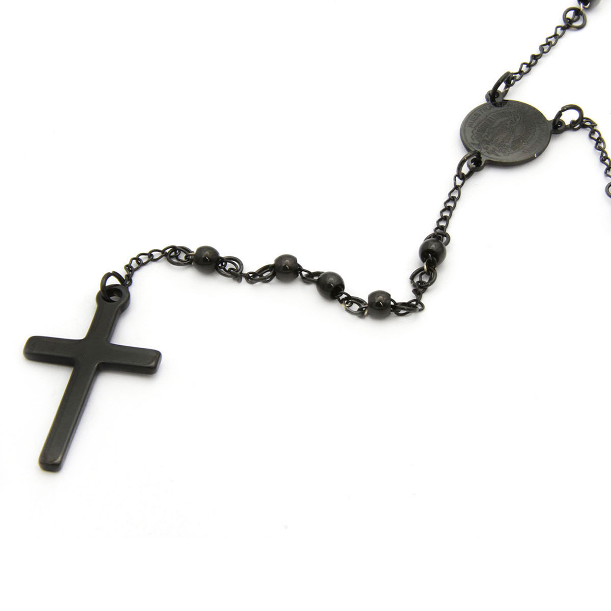 Rosario Acero Negro Virgen Guadalupe Cruz 13mm 2