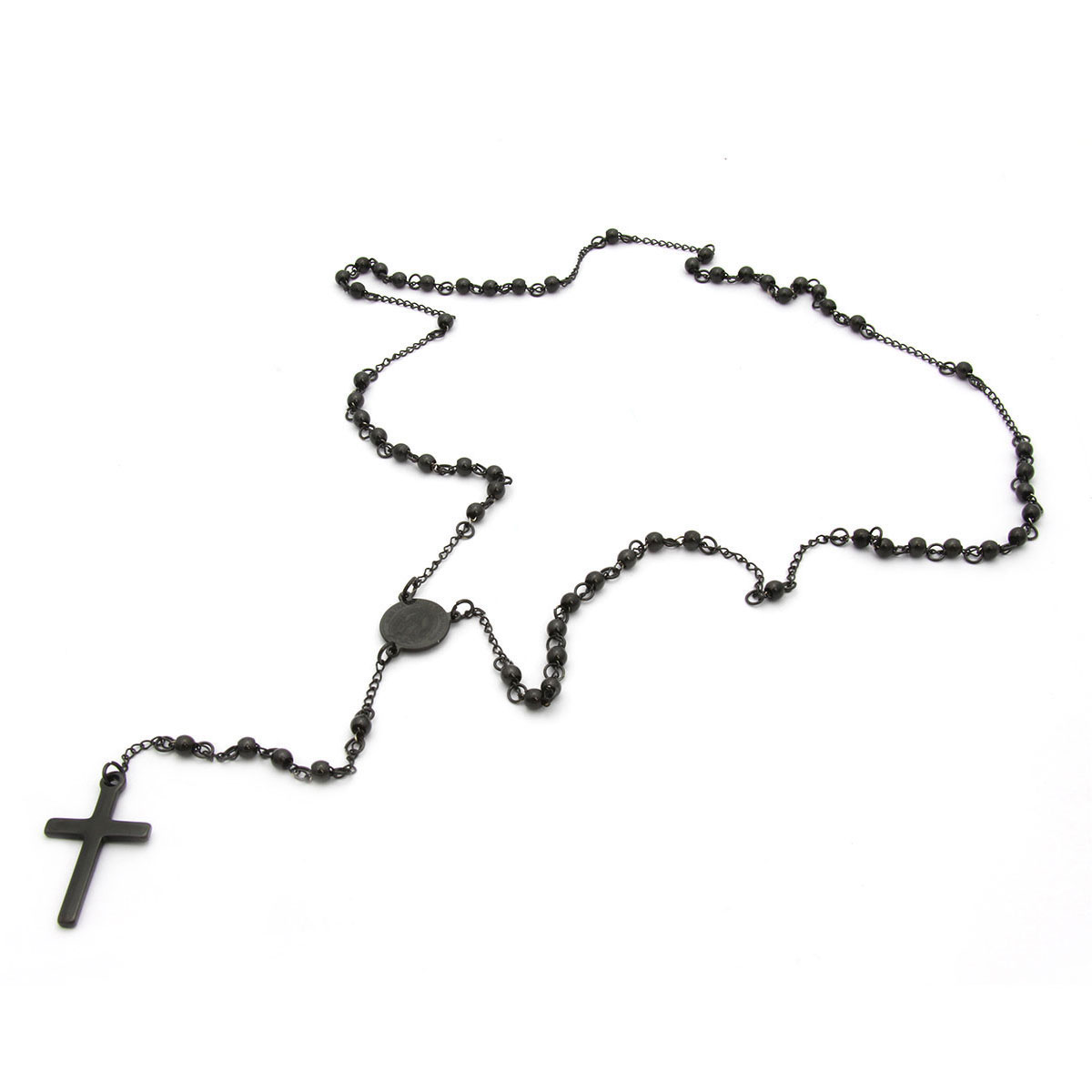 Rosario Acero Negro Virgen Guadalupe Cruz 13mm