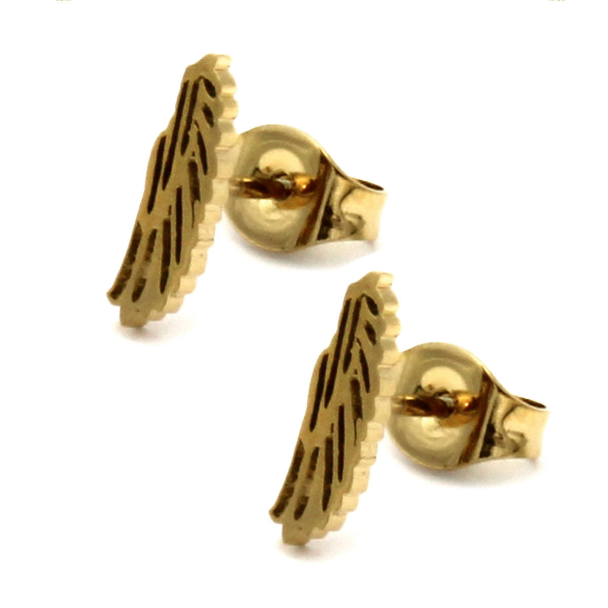 Set Joyeria Acero Dorado Alas Abiertas Angel Silueta 2