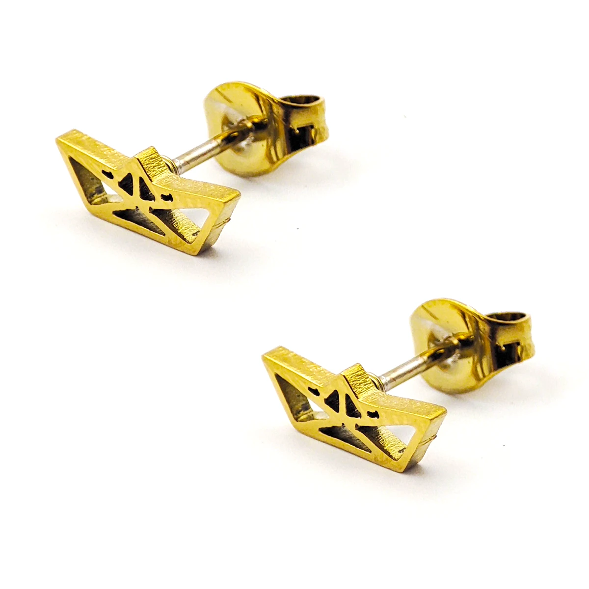 Set Joyeria Acero Dorado Barco Barquito Papel Silueta 2