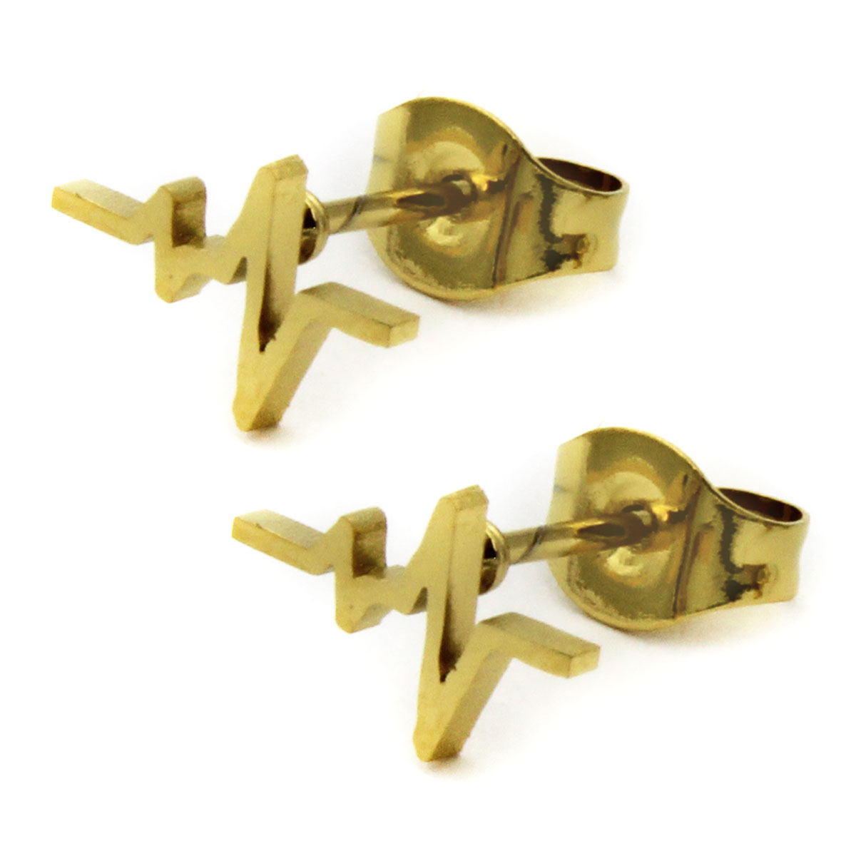 Set Joyeria Acero Dorado Electrocardiograma Corazon 2