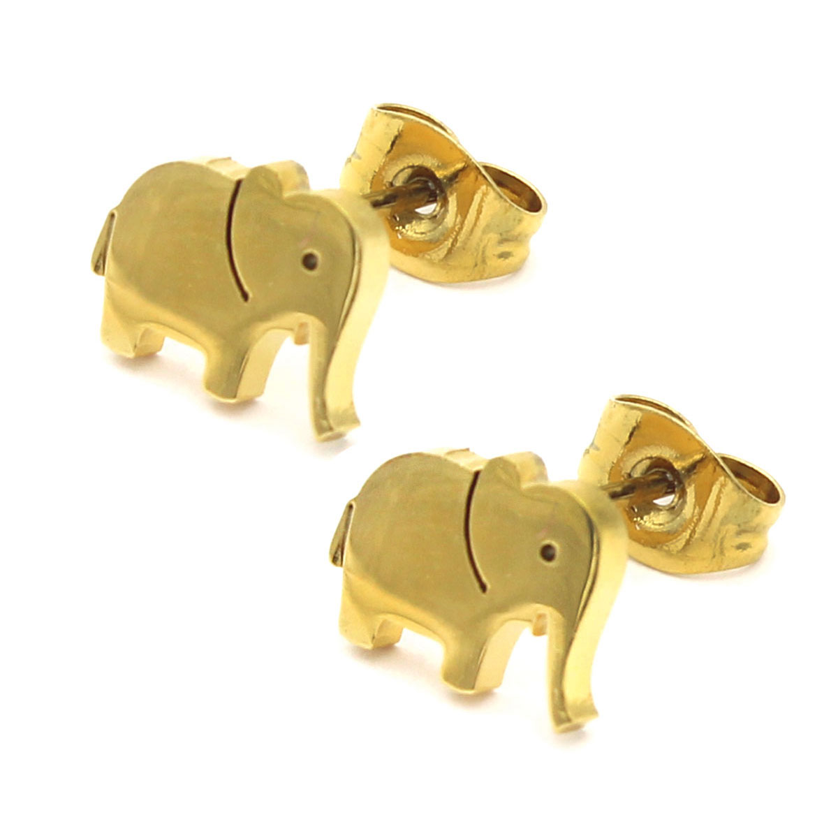 Set Joyeria Acero Dorado Elefante Liso Suerte Poder 2