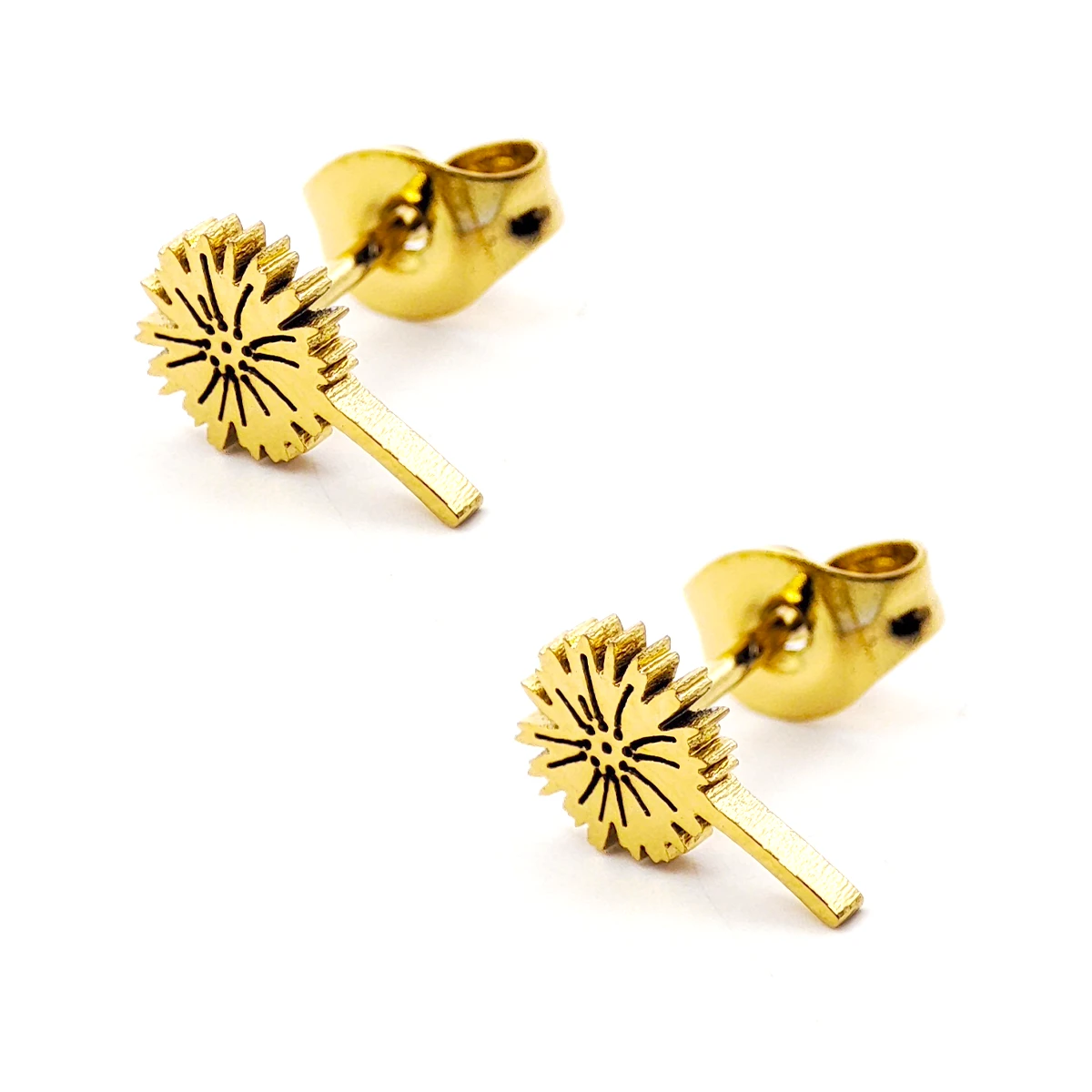 Set Joyeria Acero Dorado Flor Margarita Tallo Romantico 1