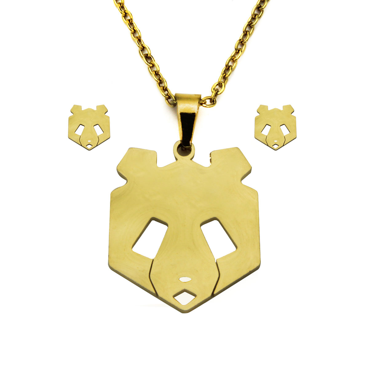 Set Joyeria Acero Dorado Oso Panda Geometrico Minimalista4