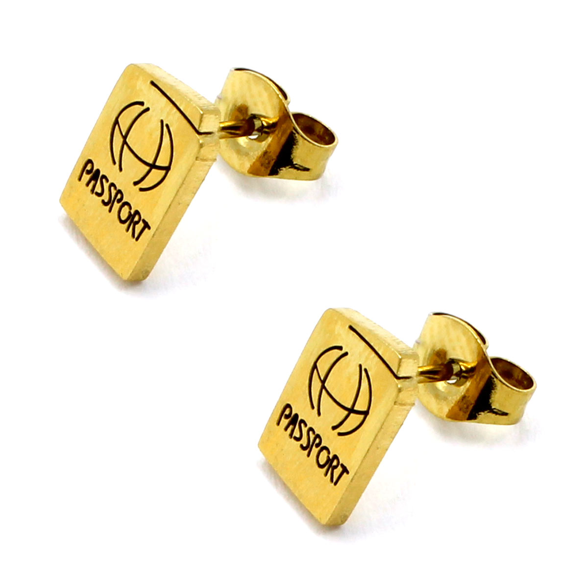 Set Joyeria Acero Dorado Pasaporte Grabado 2