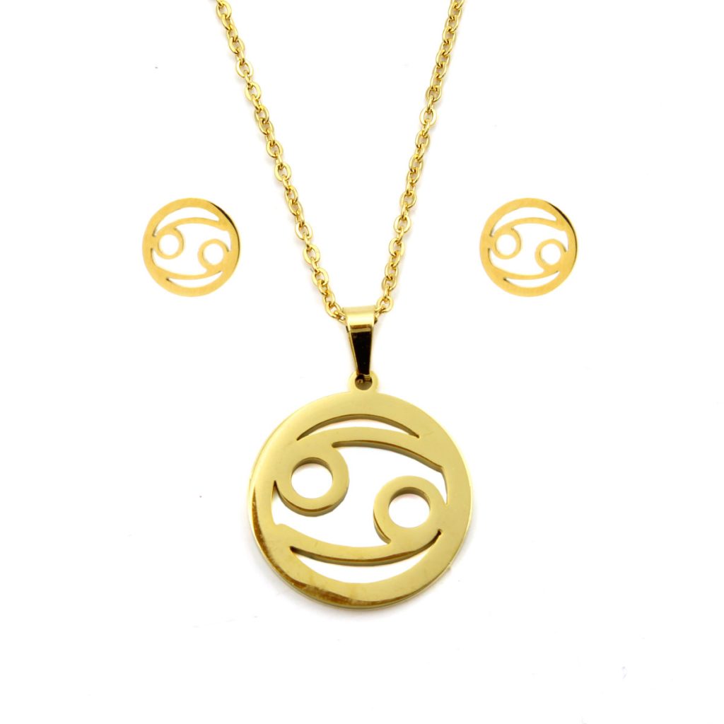 Set Joyeria Acero Dorado Signo Cancer Capricornio