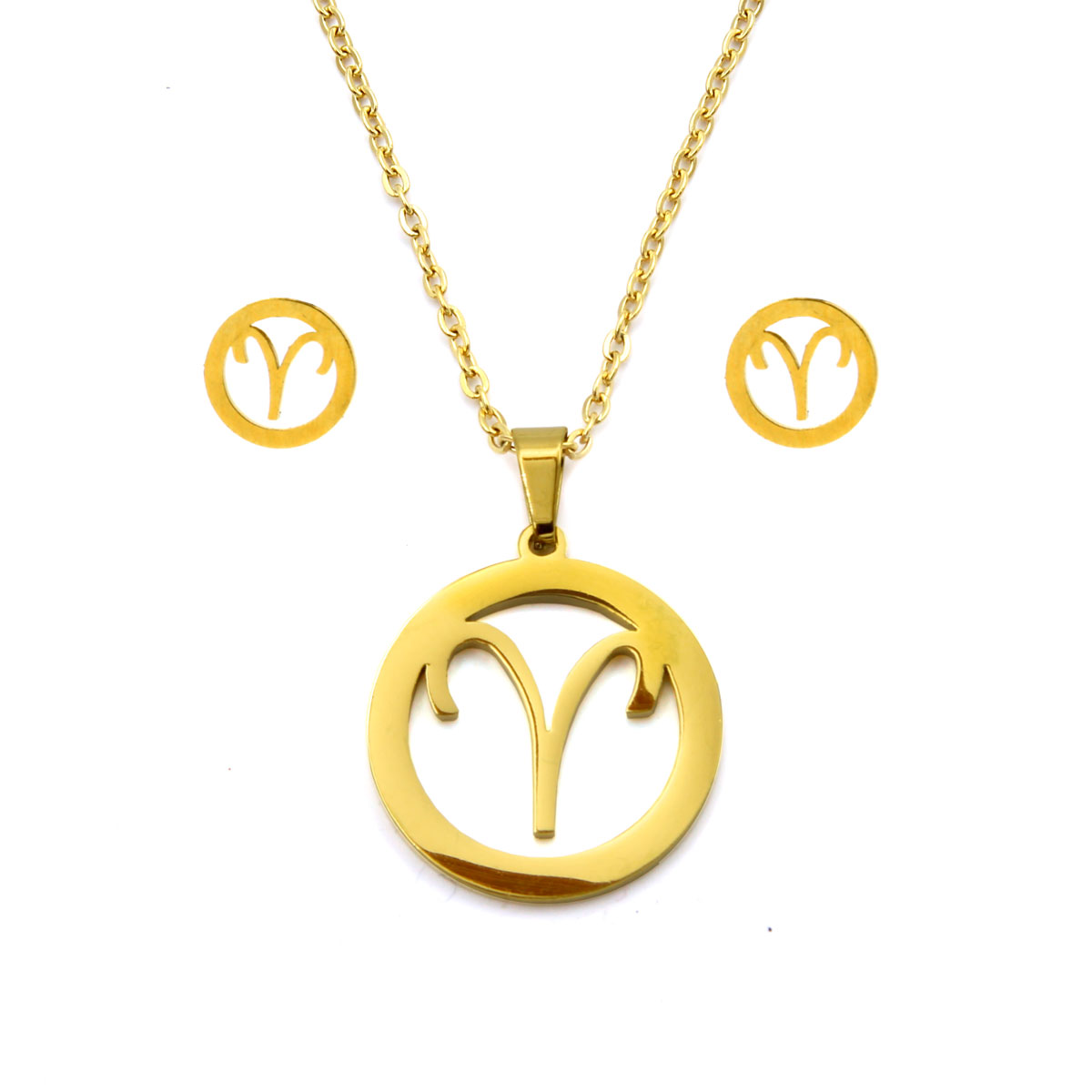 Set Joyeria Acero Dorado Signo Zodiacal Aries Horoscopo