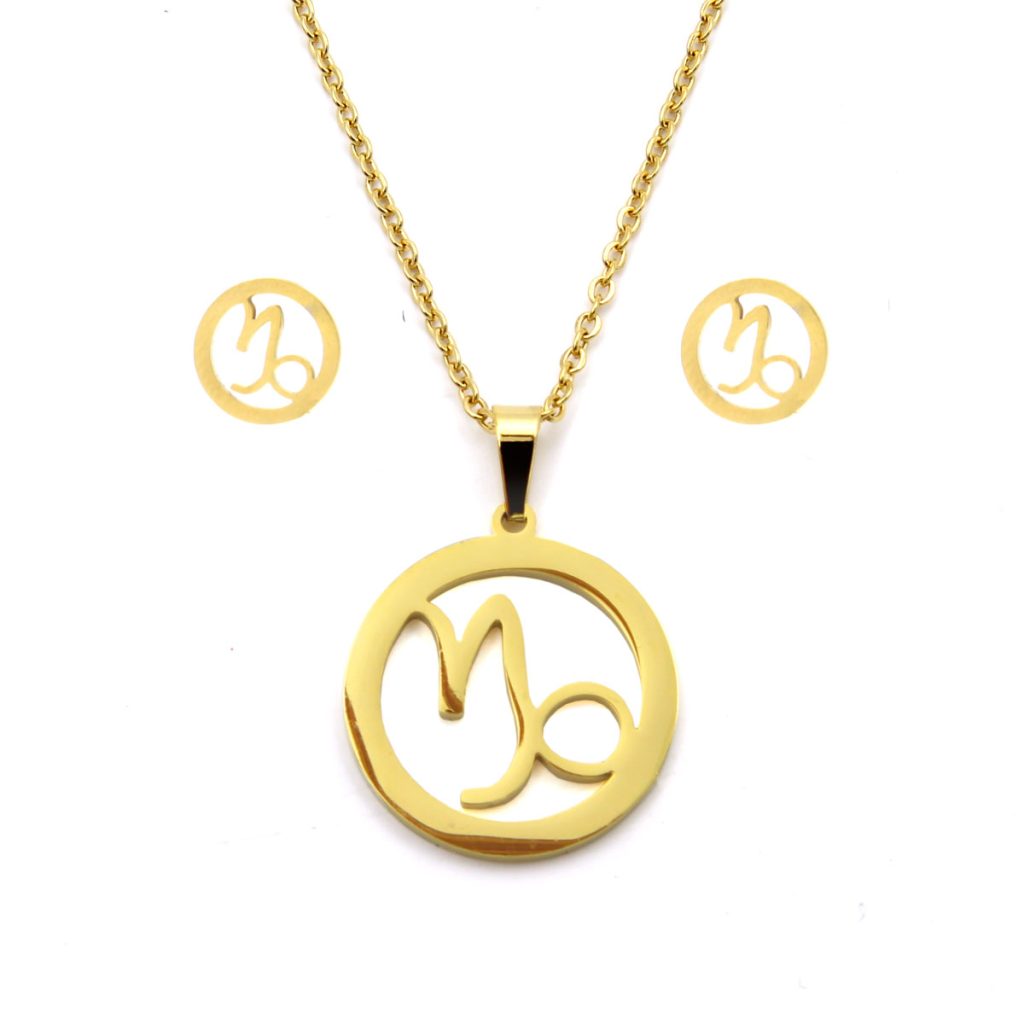 Set Joyeria Acero Dorado Signo Zodiacal Capricornio 1