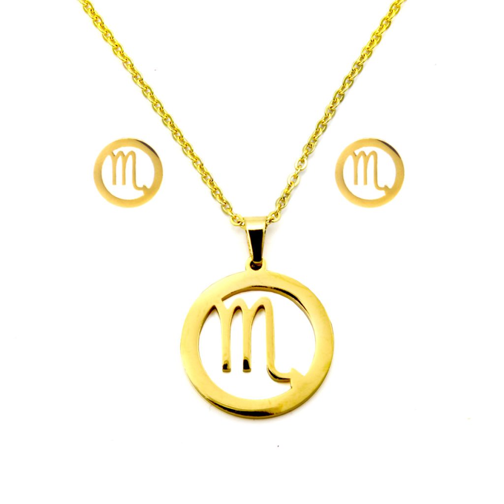 Set Joyeria Acero Dorado Signo Zodiacal EscorpionHoroscopo