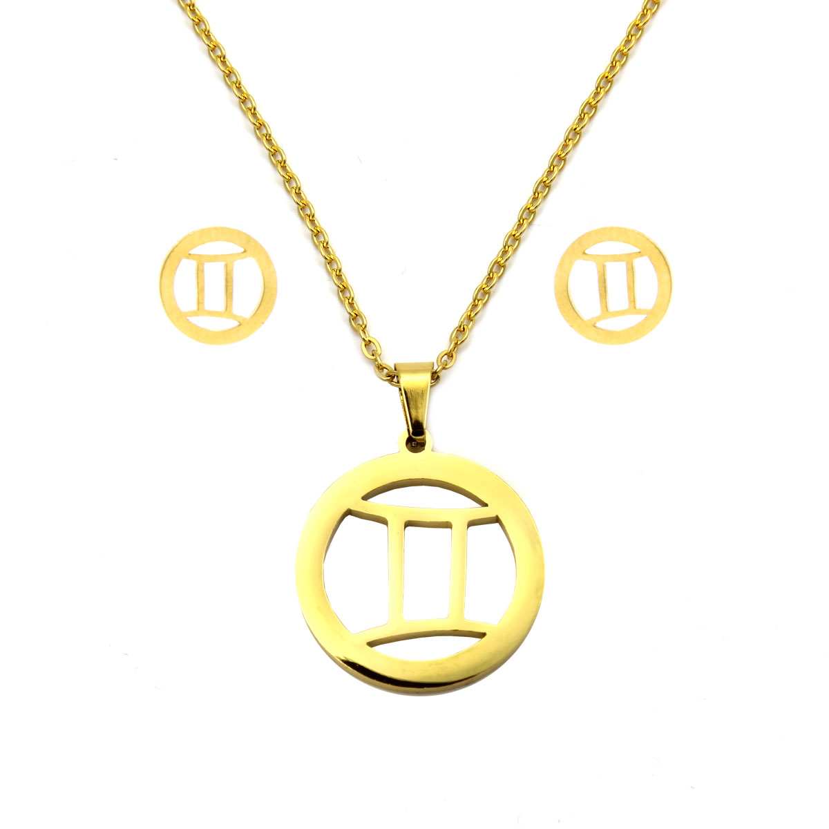 Set Joyeria Acero Dorado Signo Zodiacal Geminis