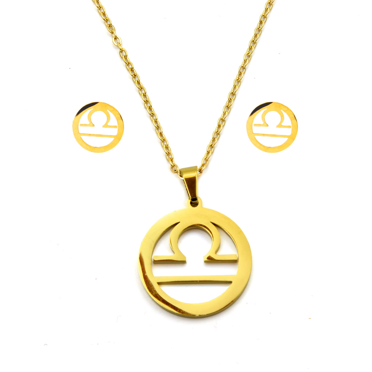 Set Joyeria Acero Dorado Signo Zodiacal Libra Horoscopo