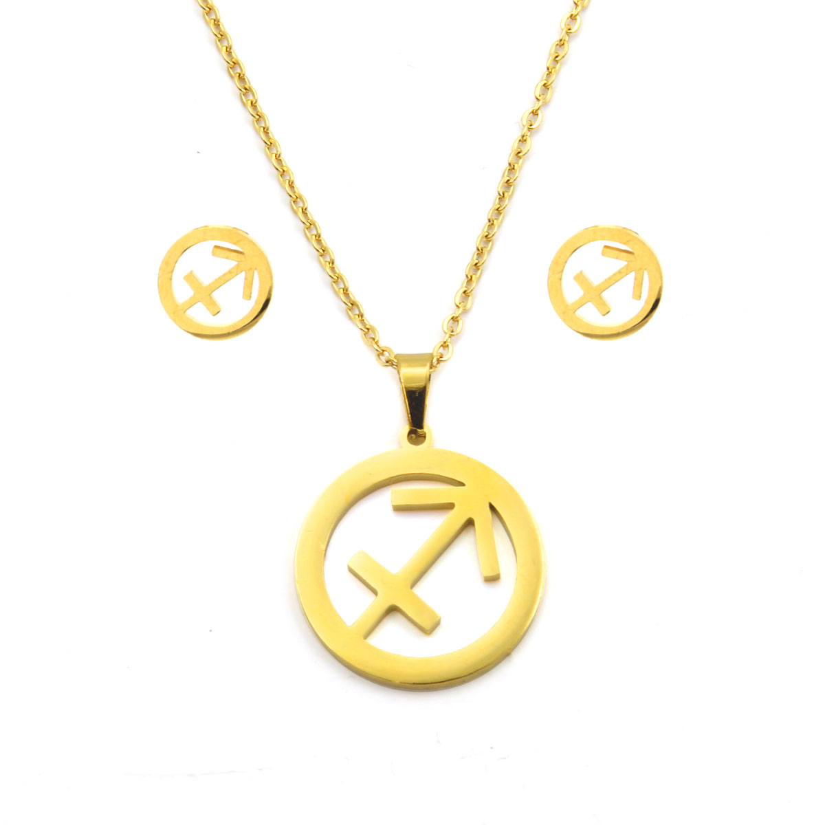 Set Joyeria Acero Dorado Signo Zodiacal Sagitario