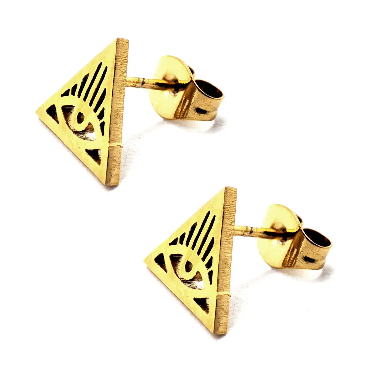 Set Joyeria Acero Dorado Triangulo Ojo de la Providencia 2