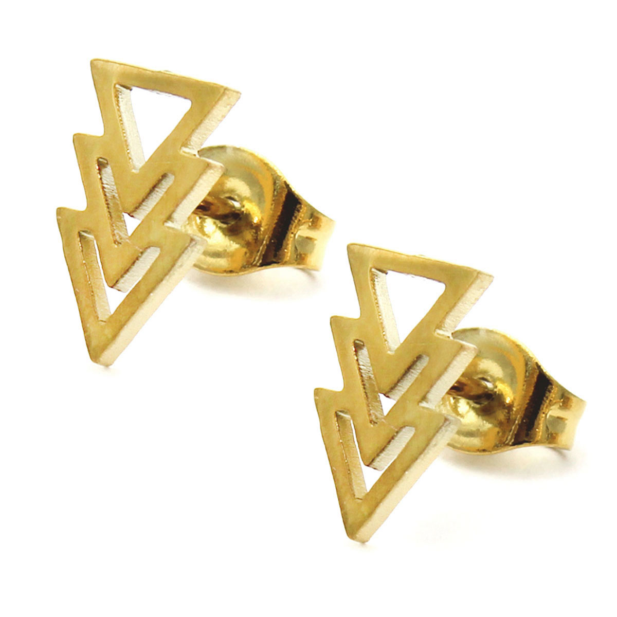 Set Joyeria Acero Dorado Triangulos Unidos Geometricos 2