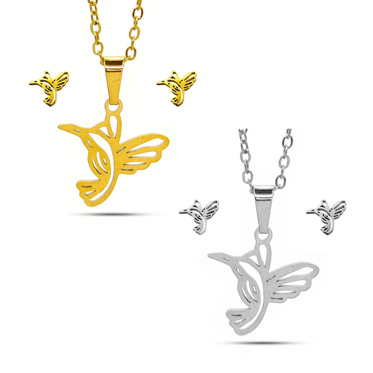 Set Joyeria Acero Inox Colibri Calado Esperanza Pequeno