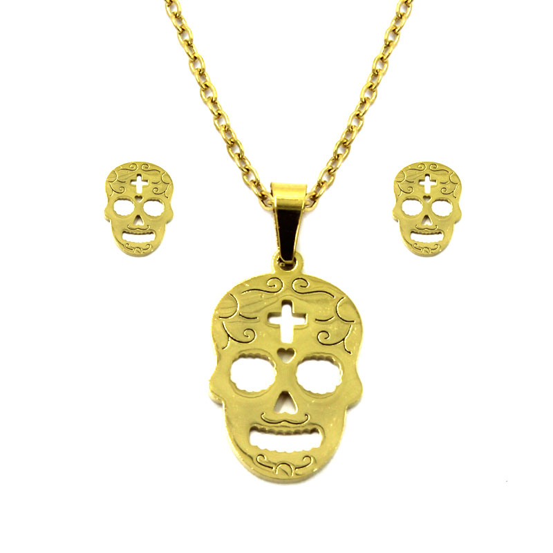 Set Joyeria Acero Inox Dorado Calaverita Simple Disenada