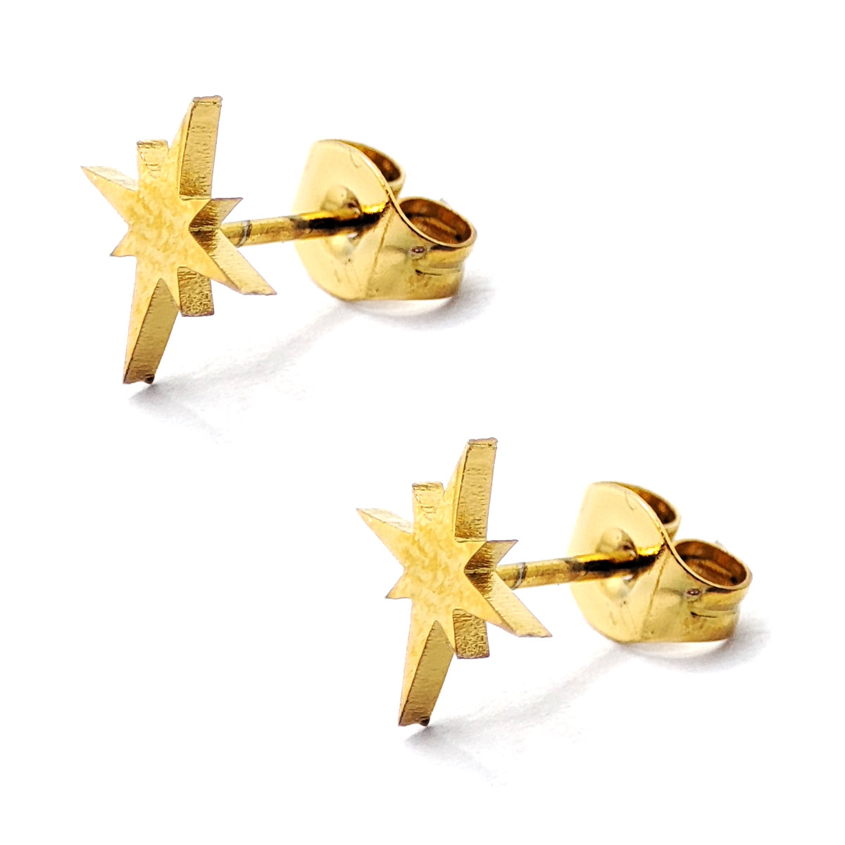 Set Joyeria Acero Inox Dorado Estrella Estelar 8 Picos 2