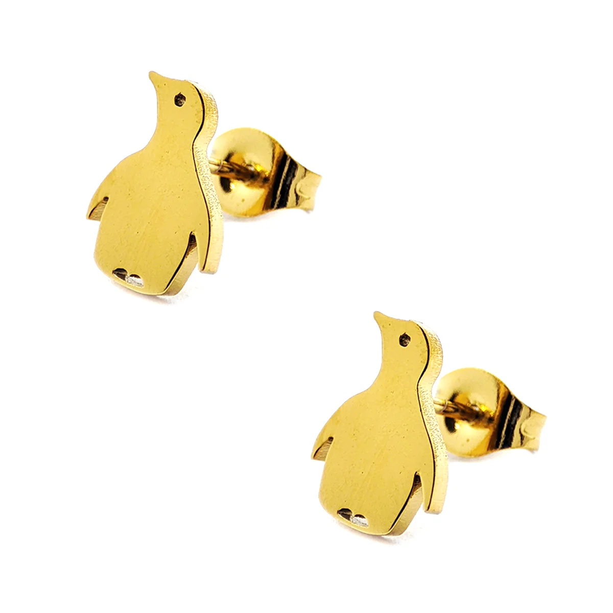 Set Joyeria Acero Inox Dorado Pinguino Ave Animal 1