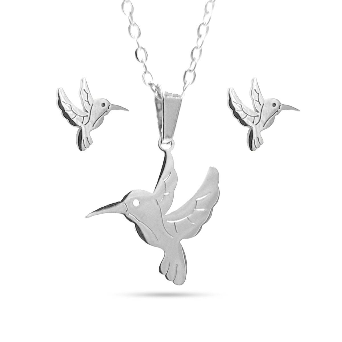 Set Joyeria Acero Inox Plateado Hermoso Colibri 16 mm 1